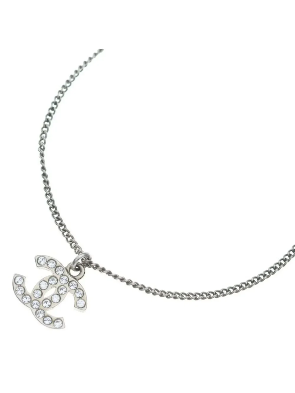 Chanel CC Logo Rhinestone Pendant Chain Silver